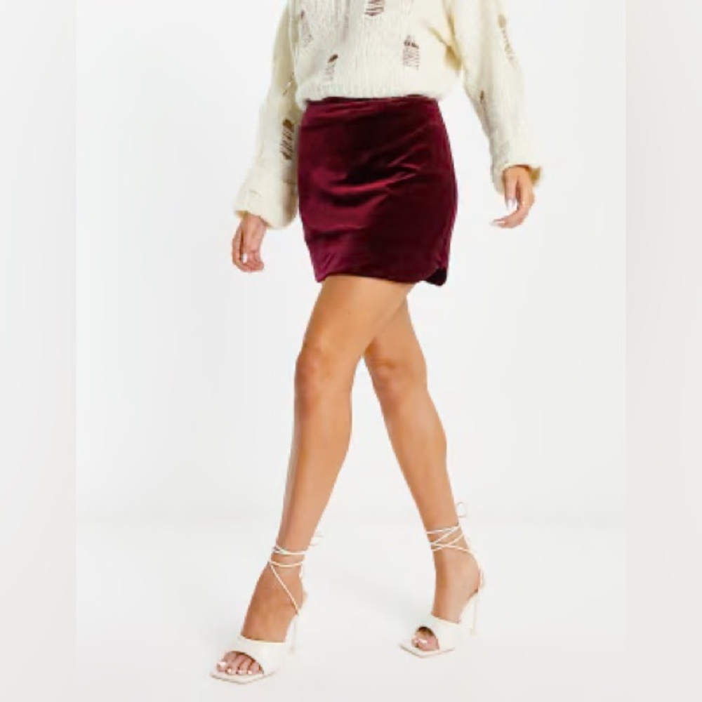 Vintage y2k Free People Velvet Burgundy Mini Skirt Boho Retro Indie Fits Med - Picture 5 of 7